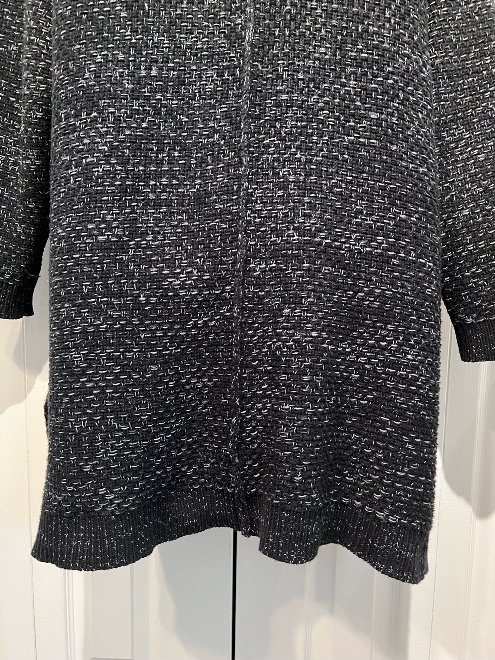 Roots Snowy Fox Black/White Flecks Open Front Cotton Blend Cardigan Size M - Picture 10 of 12